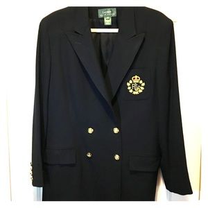 Ralph Lauren Black Blazer Gold Buttons Sz 14
